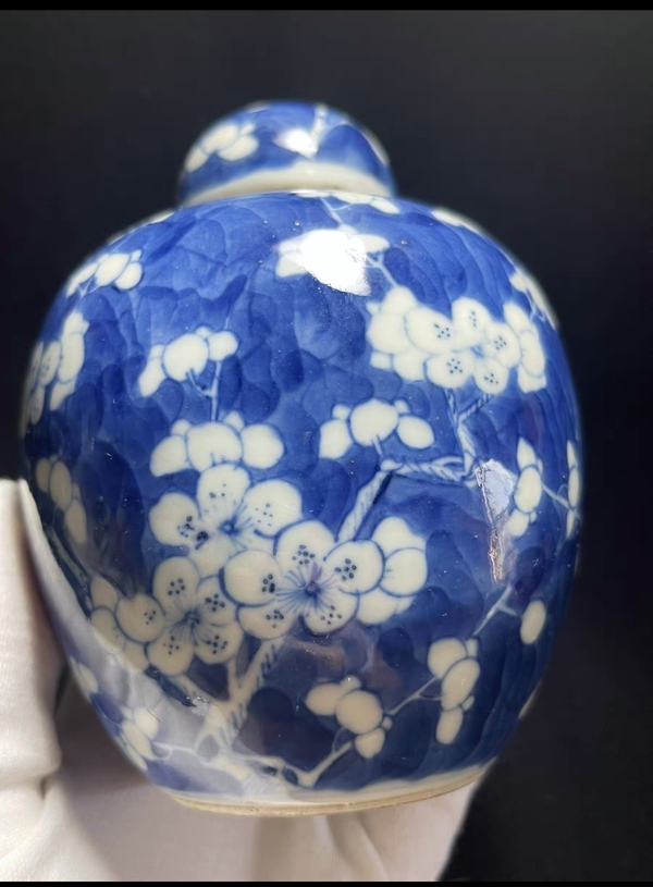 古玩轉(zhuǎn)賣晚清咸豐同治青花留白冰梅紋蓋罐拍賣,當(dāng)前價(jià)格1288元