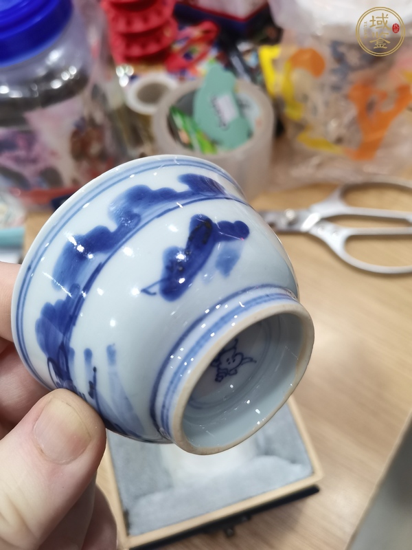 古玩陶瓷青花山水人物紋茶碗，注意品相真品鑒賞圖