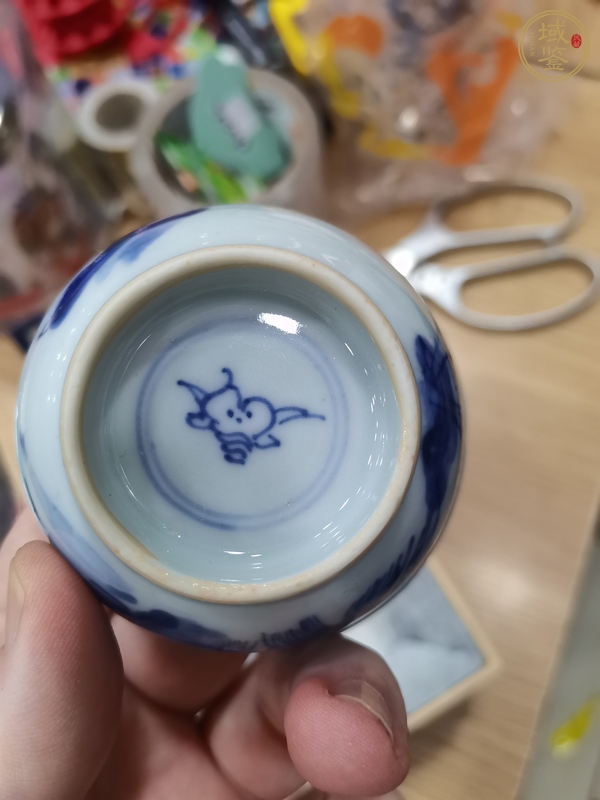 古玩陶瓷青花山水人物紋茶碗，注意品相真品鑒賞圖