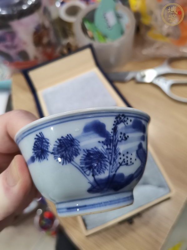 古玩陶瓷青花山水人物紋茶碗，注意品相真品鑒賞圖