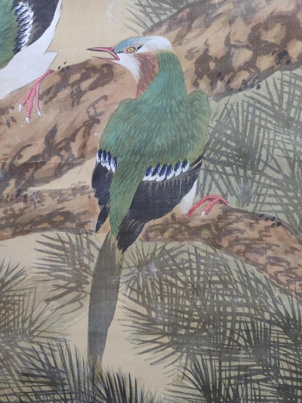 古玩字畫大正甲子年(1924年)明廣 絹本礦物染料花鳥圖 手工原裱立軸拍賣,當前價格880元
