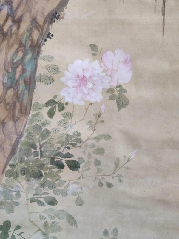 古玩字畫大正甲子年(1924年)明廣 絹本礦物染料花鳥圖 手工原裱立軸拍賣,當前價格880元