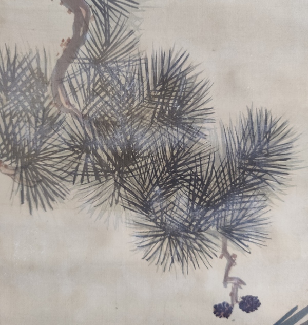 古玩字畫大正甲子年(1924年)明廣 絹本礦物染料花鳥圖 手工原裱立軸拍賣,當前價格880元