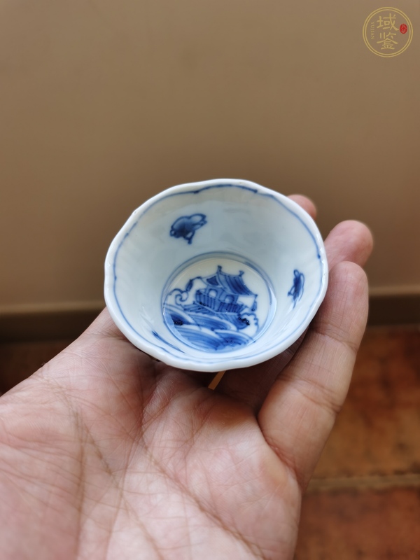 古玩陶瓷青花海屋添籌圖花口杯真品鑒賞圖