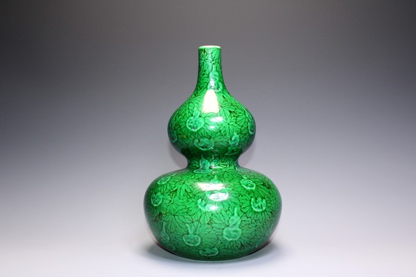 古玩轉(zhuǎn)賣清末民初·綠地墨彩福祿萬(wàn)代葫蘆瓶拍賣，當(dāng)前價(jià)格1176元