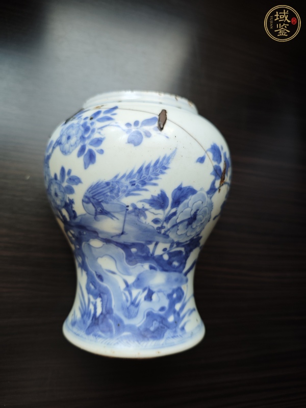 古玩陶瓷青花雉雞牡丹紋小鳳尾尊殘器真品鑒賞圖