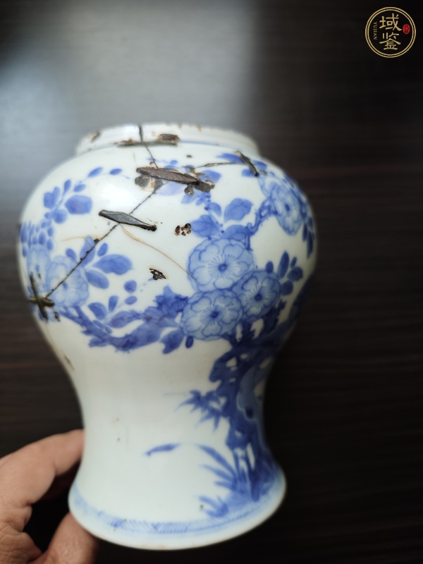 古玩陶瓷青花雉雞牡丹紋小鳳尾尊殘器真品鑒賞圖