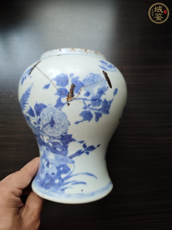 古玩陶瓷青花雉雞牡丹紋小鳳尾尊殘器真品鑒賞圖