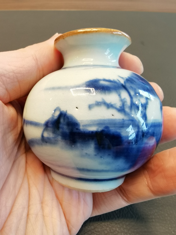 古玩陶瓷雍正一把抓青花山水人物紋蘋(píng)果尊拍賣(mài),當(dāng)前價(jià)格980元