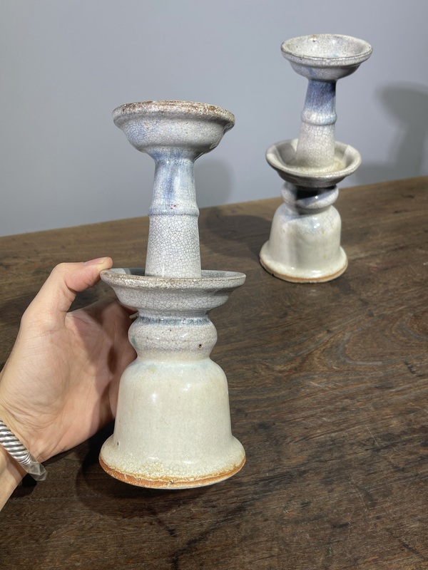古玩陶瓷精品哥釉窯變燭臺一對拍賣,當前價格3888元