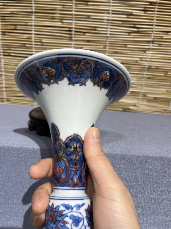 古玩陶瓷青花釉里紅花卉紋花觚拍賣,當前價格5500元