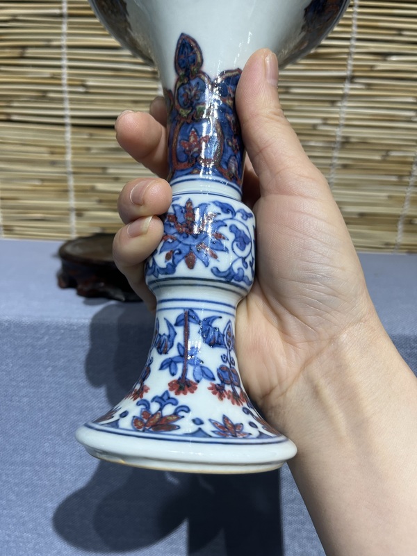 古玩陶瓷青花釉里紅花卉紋花觚拍賣，當前價格6500元