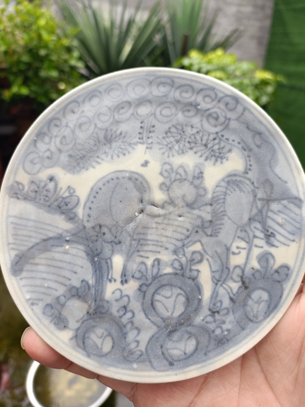 古玩陶瓷明嘉萬青花雙鹿圖賞盤拍賣,當前價格598元