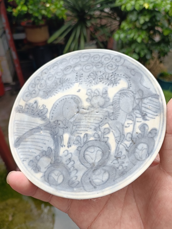 古玩陶瓷明嘉萬青花雙鹿圖賞盤拍賣,當前價格598元