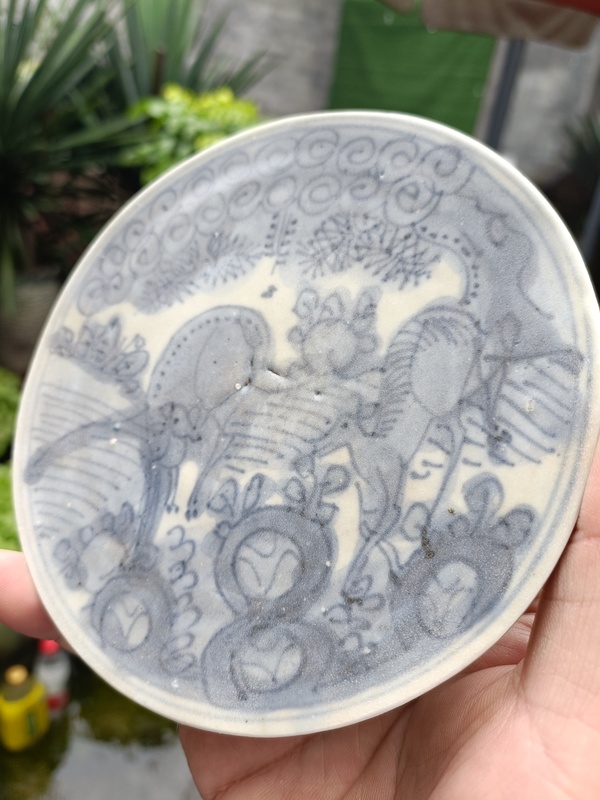 古玩陶瓷明嘉萬青花雙鹿圖賞盤拍賣,當前價格598元