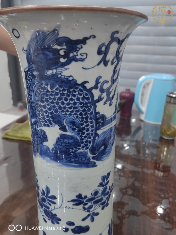 古玩陶瓷青花麒麟芭蕉紋花觚，注意品相真品鑒賞圖