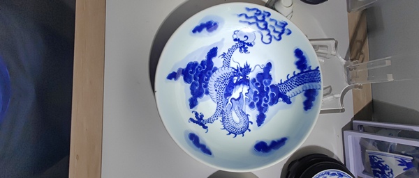 古玩陶瓷清雍正·青花過(guò)墻龍紋盤(pán)拍賣(mài),當(dāng)前價(jià)格17000元