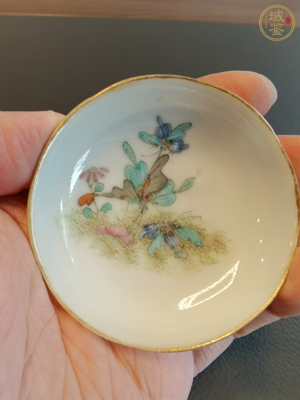 古玩陶瓷粉彩蝶戀花紋筆添真品鑒賞圖