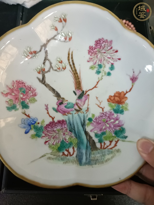 古玩陶瓷花鳥紋粉彩盤真品鑒賞圖