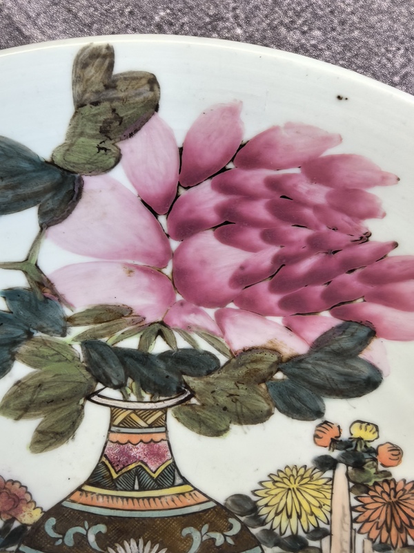 古玩陶瓷名家(戴裕成)淺絳彩博古大盤(底有名款)拍賣,當前價格13888元