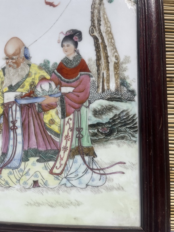古玩陶瓷粉彩麻姑獻壽圖瓷板拍賣,當前價格3500元