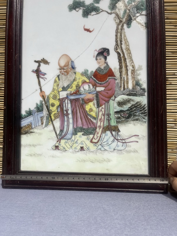 古玩陶瓷粉彩麻姑獻壽圖瓷板拍賣,當前價格3500元