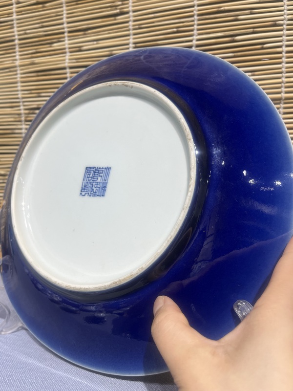 古玩陶瓷外霽藍釉內青花纏枝花紋盤拍賣,當前價格2800元