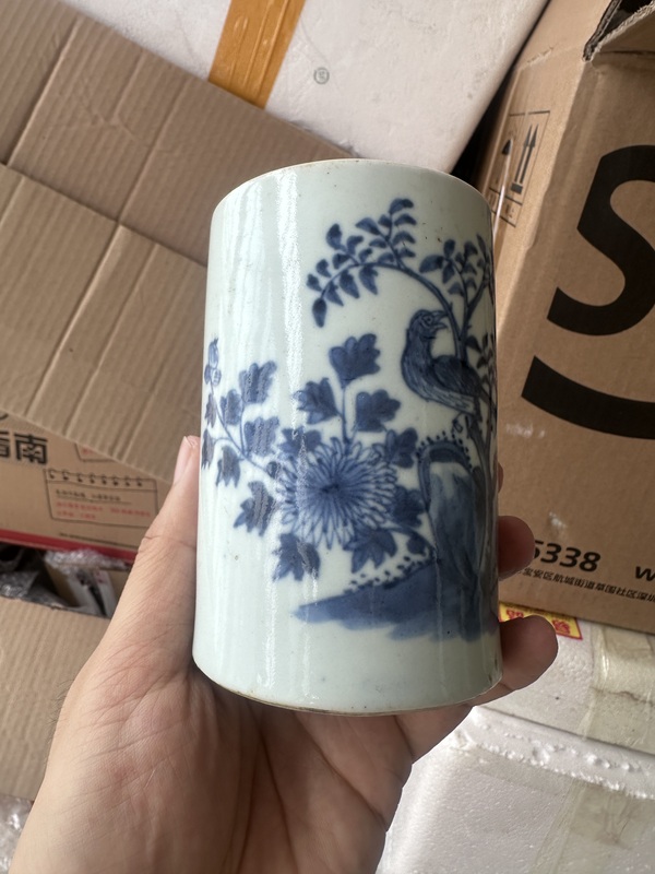 古玩陶瓷青花花鳥紋筆筒拍賣，當前價格2800元