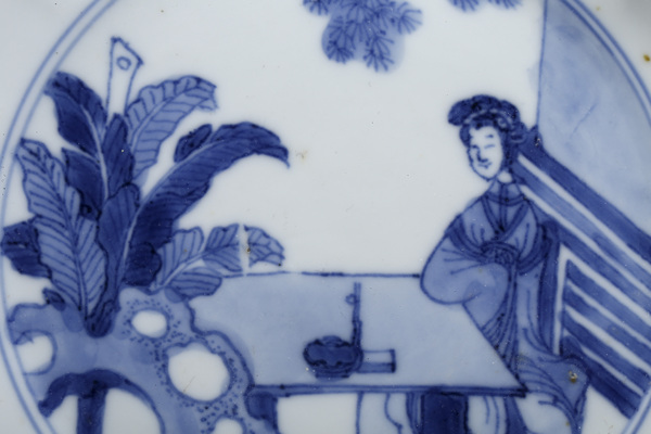 古玩陶瓷(已實物鑒真)清·康熙·青花芭蕉仕女紋·花口盤-一組拍賣,當前價格2723元
