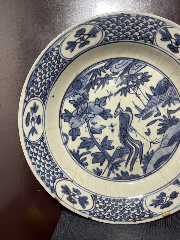 古玩陶瓷明青花鳳穿牡丹圖折沿盤拍賣，當前價格6200元