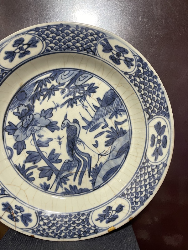 古玩陶瓷明青花鳳穿牡丹圖折沿盤拍賣，當前價格6200元