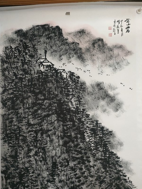 古玩字畫陜西省美協權耀新款焦墨山水拍賣,當前價格580元