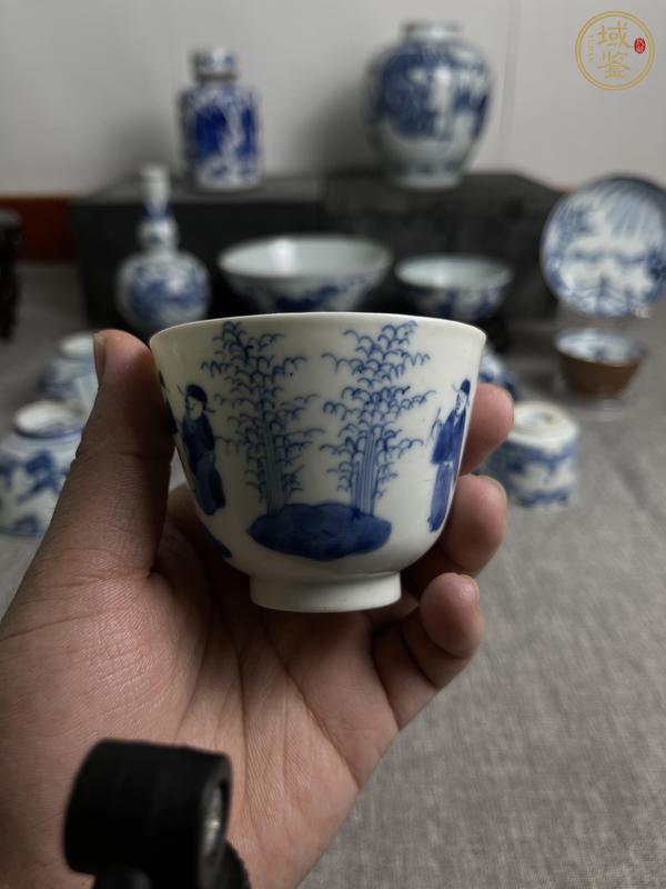 古玩陶瓷青花竹林七賢圖仰鐘杯真品鑒賞圖