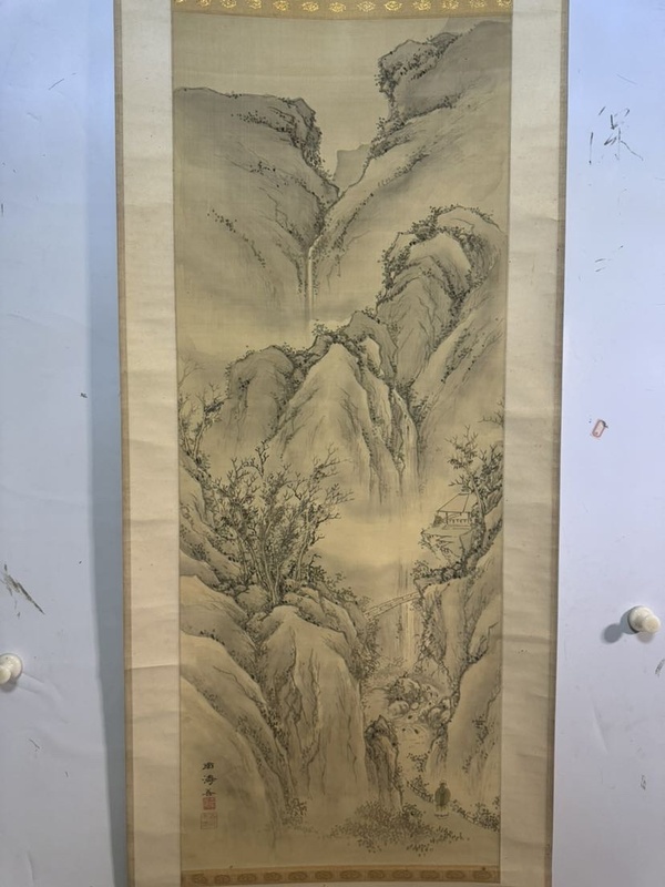 古玩字畫觀瀑圖拍賣,當前價格388元