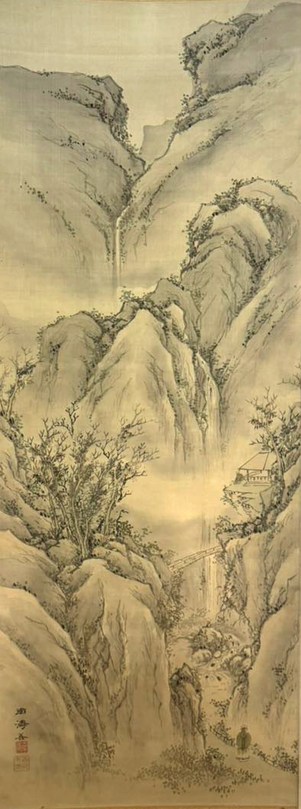 古玩字畫觀瀑圖拍賣,當前價格388元