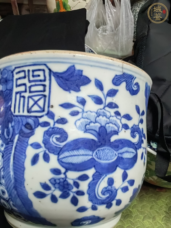 古玩陶瓷青花福壽花卉紋蓋罐真品鑒賞圖