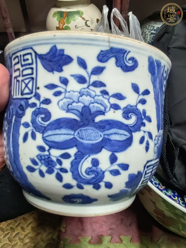 古玩陶瓷青花福壽花卉紋蓋罐真品鑒賞圖