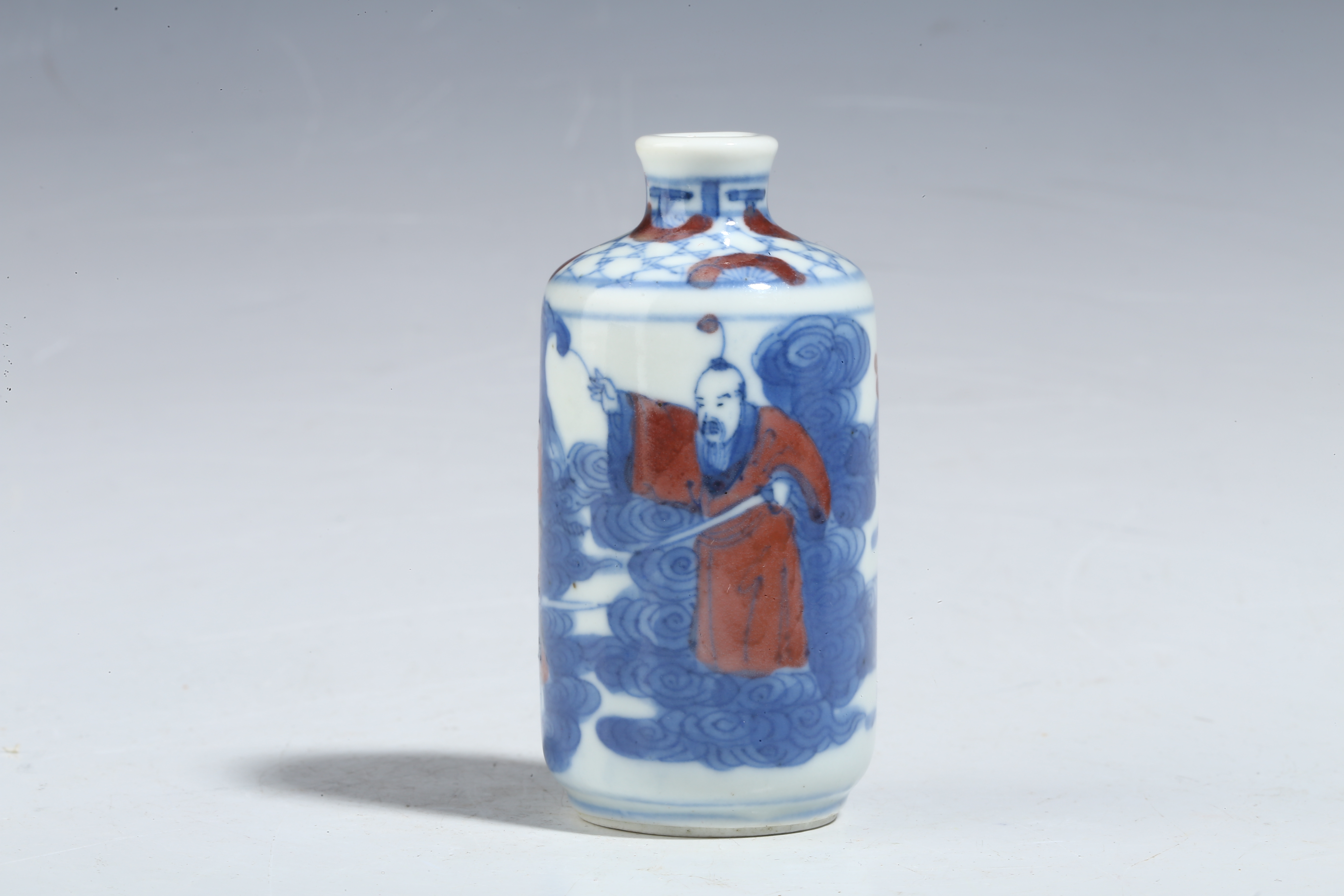 中国骨董 清中期 青花釉裏紅 人物 鼻煙壺 翡翠蓋 骨杓 工芸品