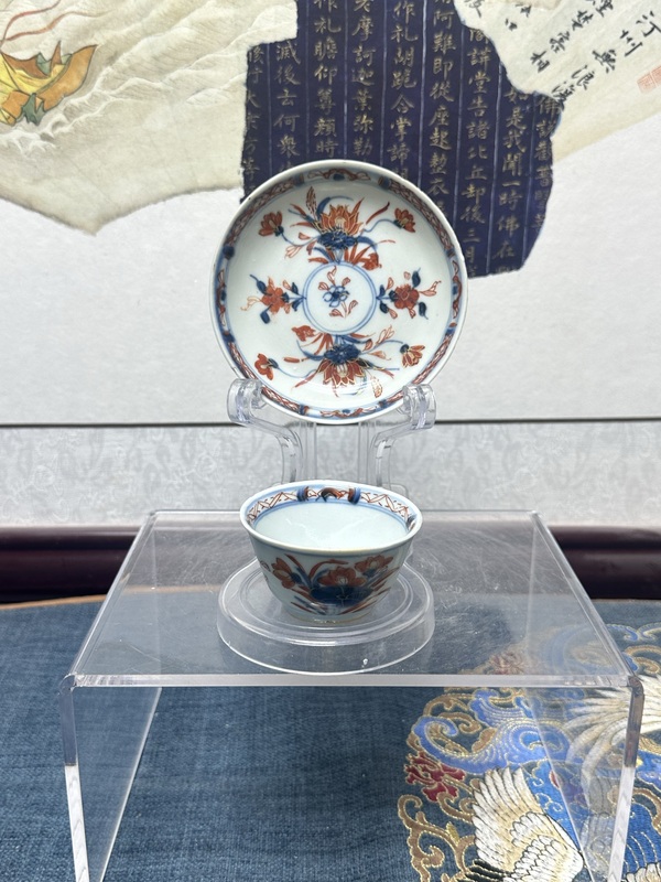 古玩陶瓷清康熙青花礬紅描金花卉杯盤拍賣,當前價格2360元