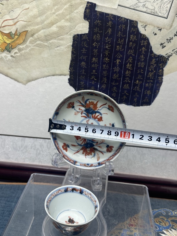 古玩陶瓷清康熙青花礬紅描金花卉杯盤拍賣，當前價格1890元