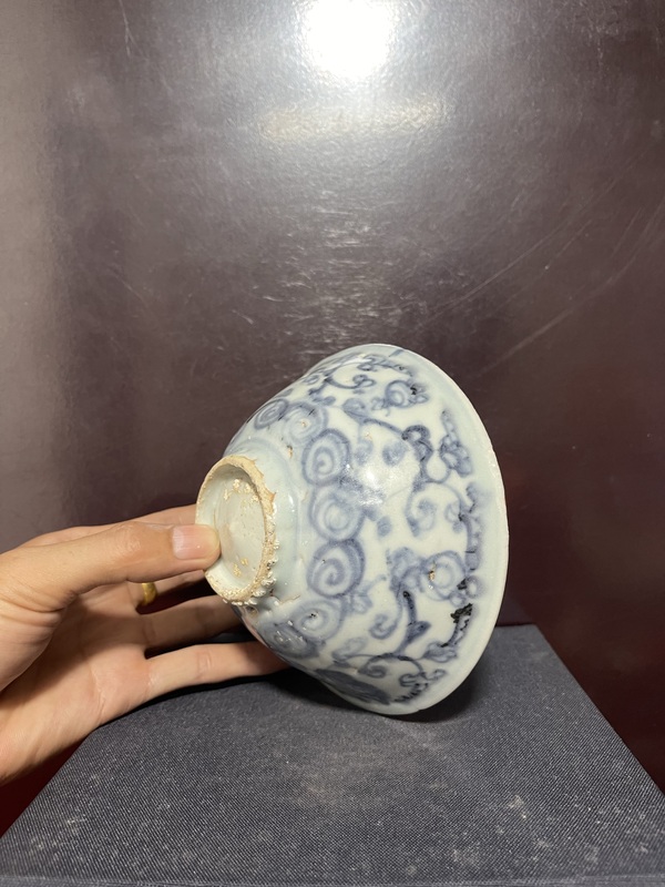 古玩陶瓷明青花纏枝花卉紋茶碗拍賣，當前價格8500元