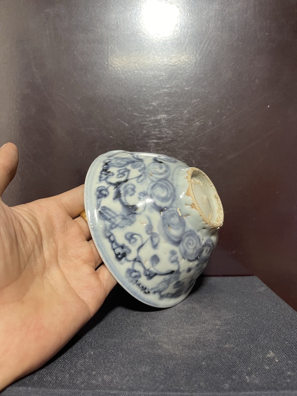 古玩陶瓷明青花纏枝花卉紋茶碗拍賣，當前價格8500元