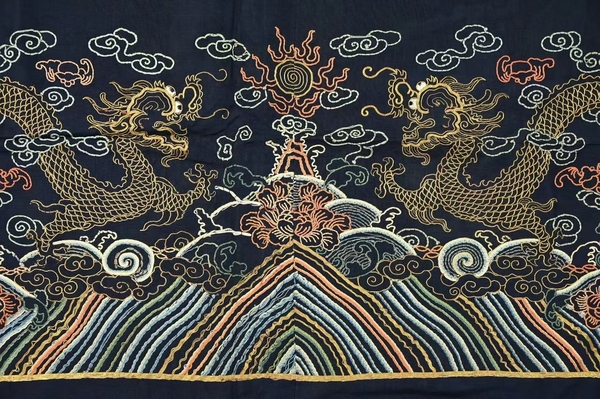 古玩轉賣晚清朝服刺繡膝襕（2.88米完整無裁切）拍賣，當前價格298元