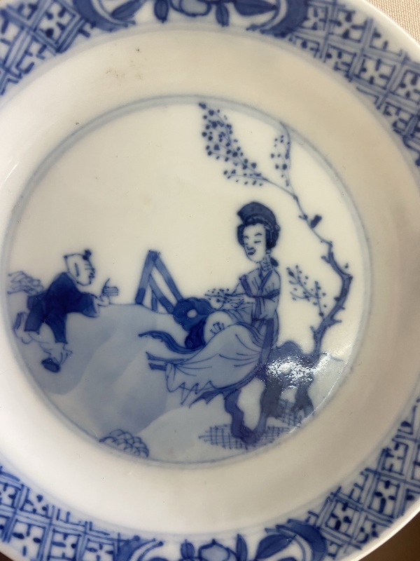 古玩陶瓷康熙 三娘教子青花小碟拍賣,當前價格1680元
