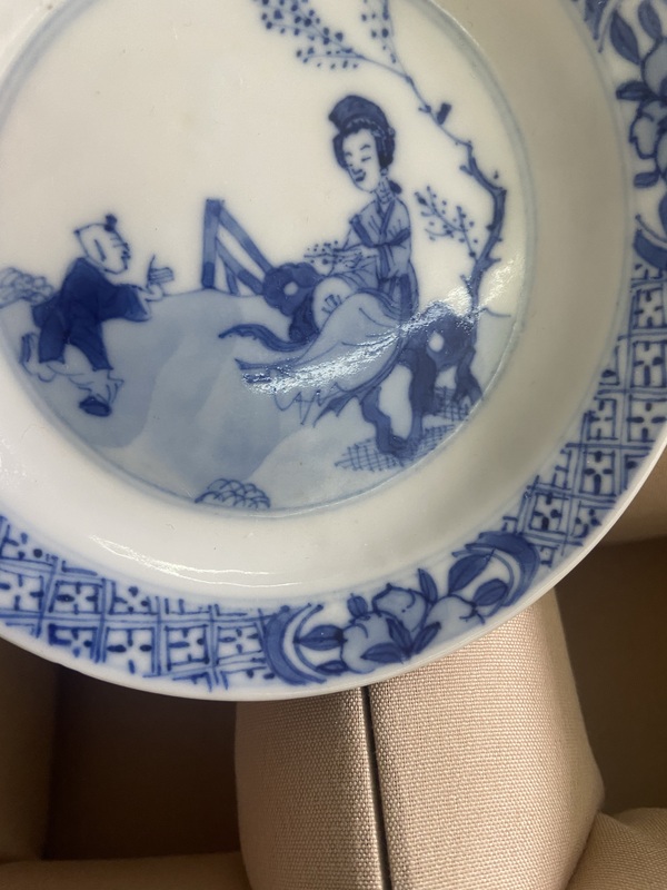 古玩陶瓷康熙 三娘教子青花小碟拍賣,當前價格1680元
