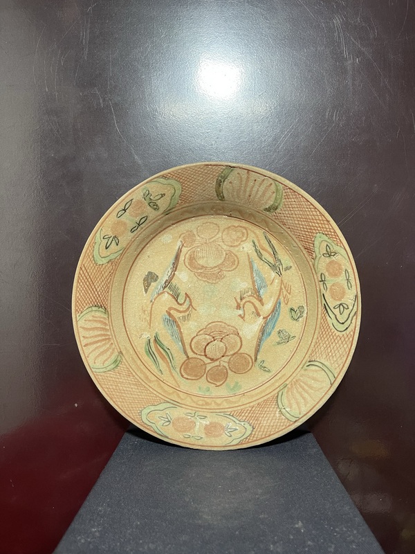 古玩陶瓷明紅綠彩雙鳳紋折沿盤拍賣,當前價格8800元