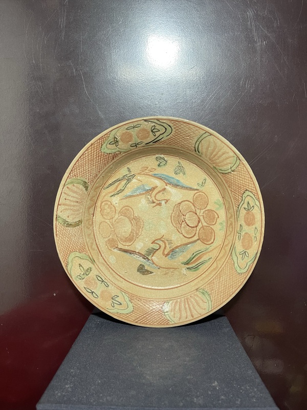 古玩陶瓷明紅綠彩雙鳳紋折沿盤拍賣,當前價格8800元