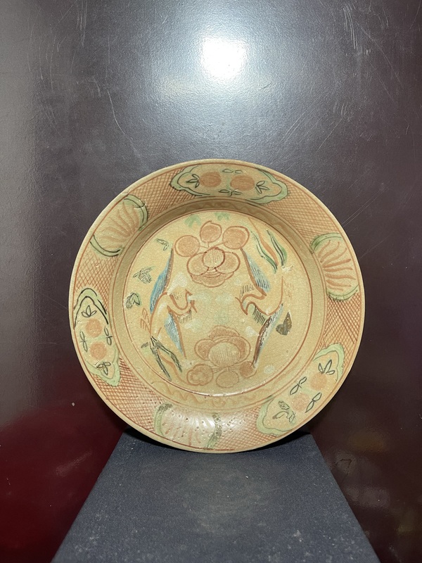 古玩陶瓷明紅綠彩雙鳳紋折沿盤拍賣,當前價格8800元