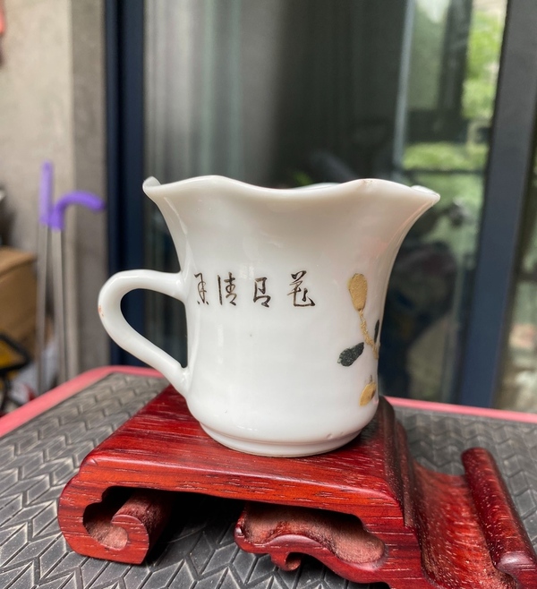 古玩陶瓷民國粉彩花鳥紋花口杯拍賣,當前價格380元
