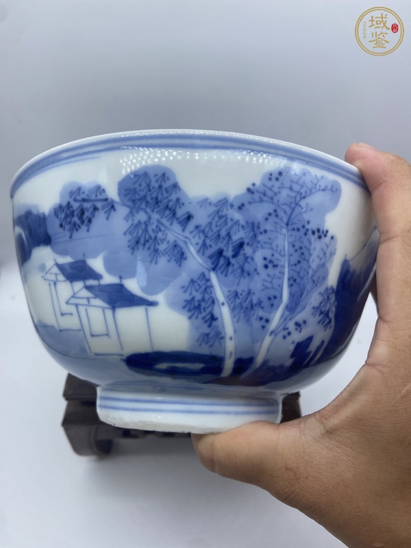 古玩陶瓷青花山水人物碗（日本）真品鑒賞圖